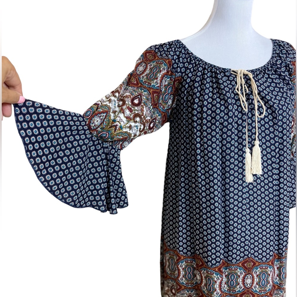 Umgee Tassel Tie Bell Sleeve Boho Dress/Tunic NWT (GMH) - Picture 3 of 10